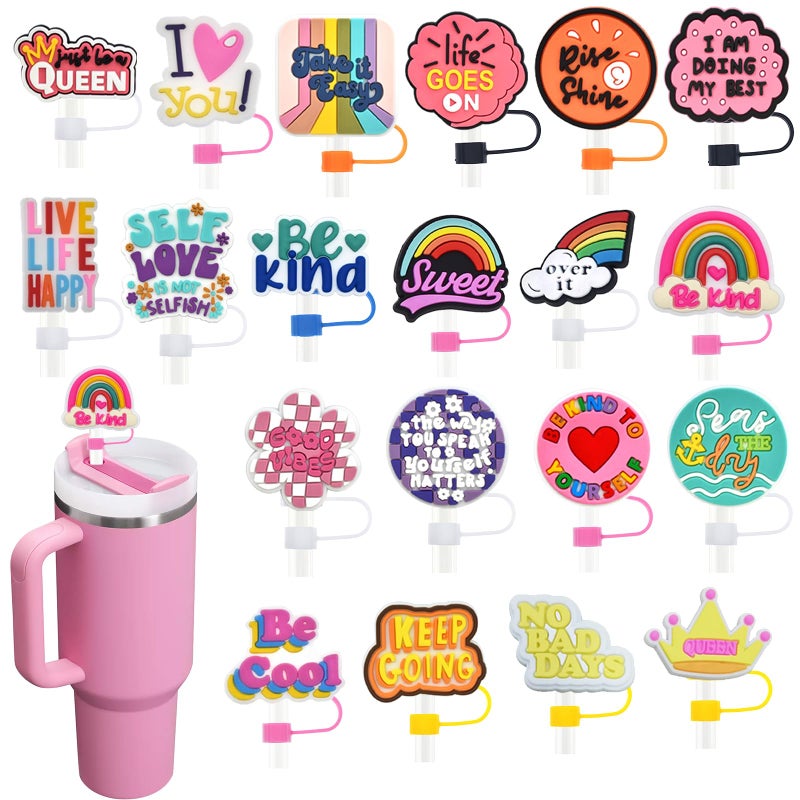 Pabucle 20 Pack Straw Covers Cap for Tumblers, 10mm Cute Dust-Proof Straw Topper for Water Bottles Stanley Cups accessories Gifts For Women Party Favors - Image 1
