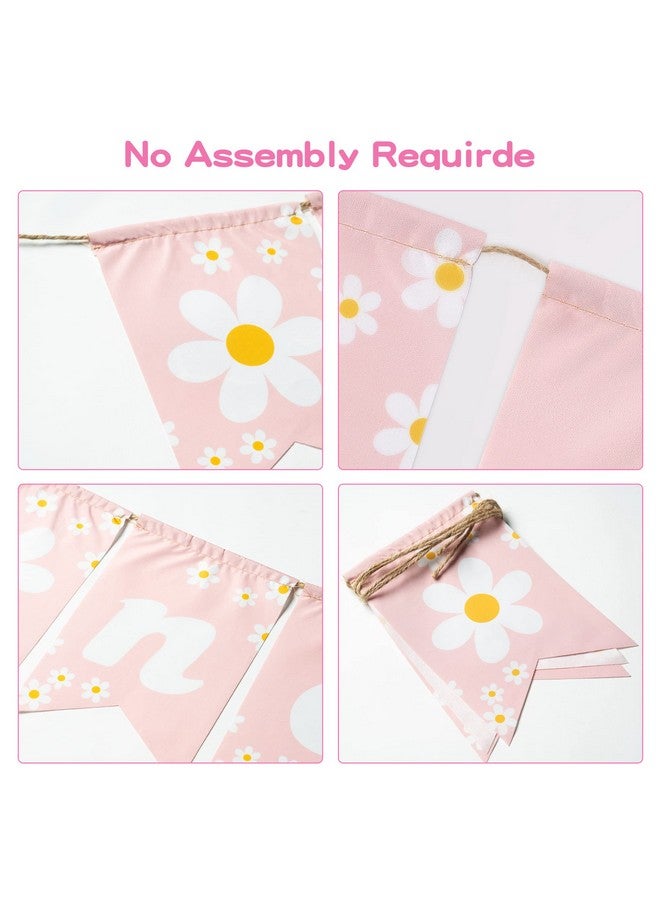 ANGOLIO Daisy Themed 1St Birthday Burlap Banner Decorationwall Hanging Daisy Themed Banner Decor With Pink Pattern Baby Shower Hanging Banner Sign Decor Theme Party Indoor Decorations - Image 4
