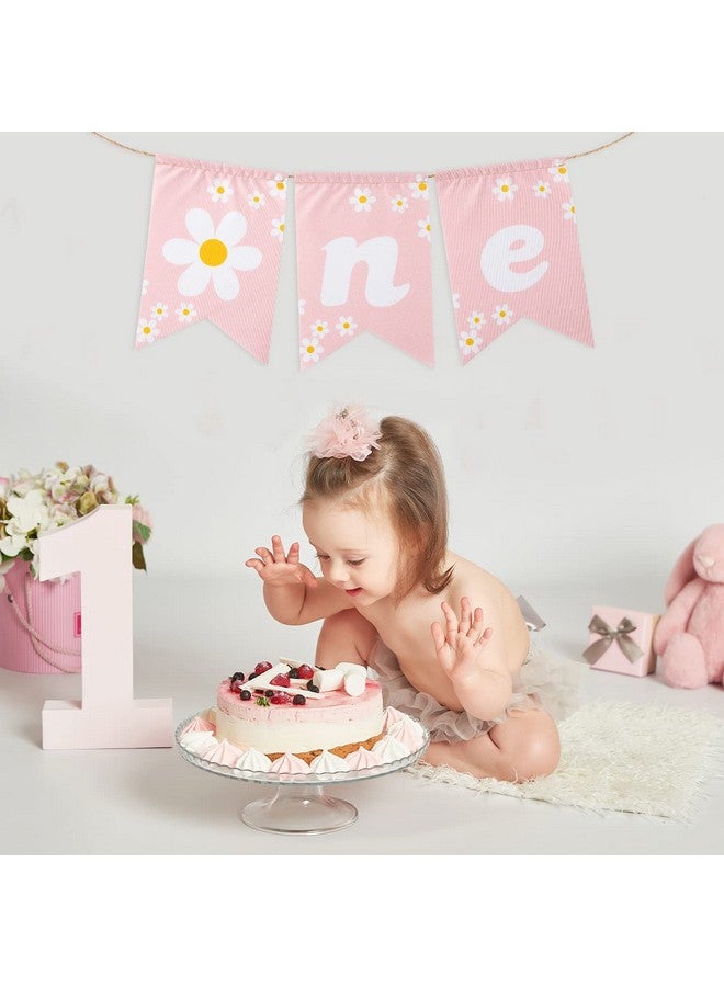 ANGOLIO Daisy Themed 1St Birthday Burlap Banner Decorationwall Hanging Daisy Themed Banner Decor With Pink Pattern Baby Shower Hanging Banner Sign Decor Theme Party Indoor Decorations - Image 5