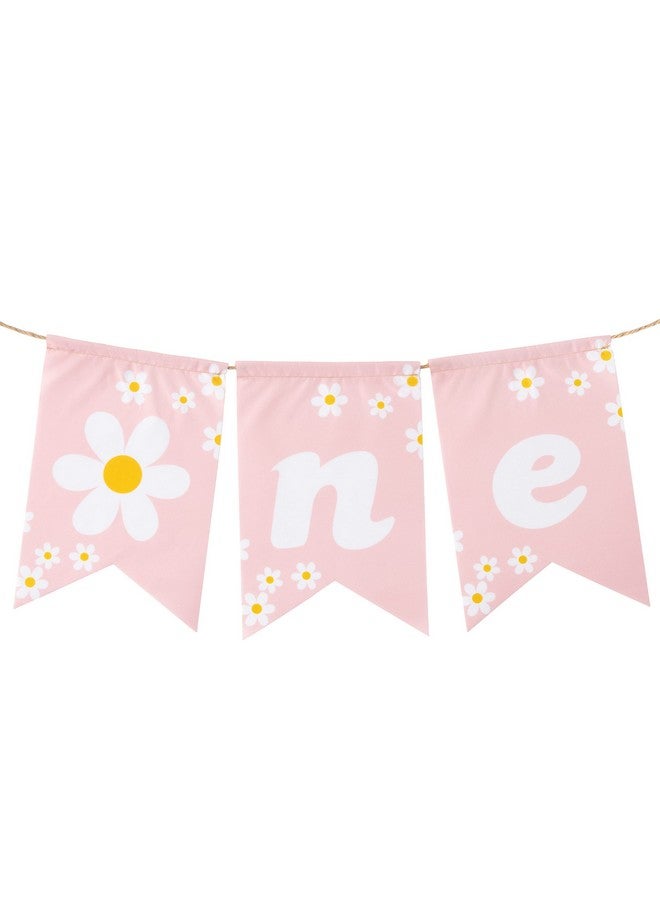 ANGOLIO Daisy Themed 1St Birthday Burlap Banner Decorationwall Hanging Daisy Themed Banner Decor With Pink Pattern Baby Shower Hanging Banner Sign Decor Theme Party Indoor Decorations - Image 1