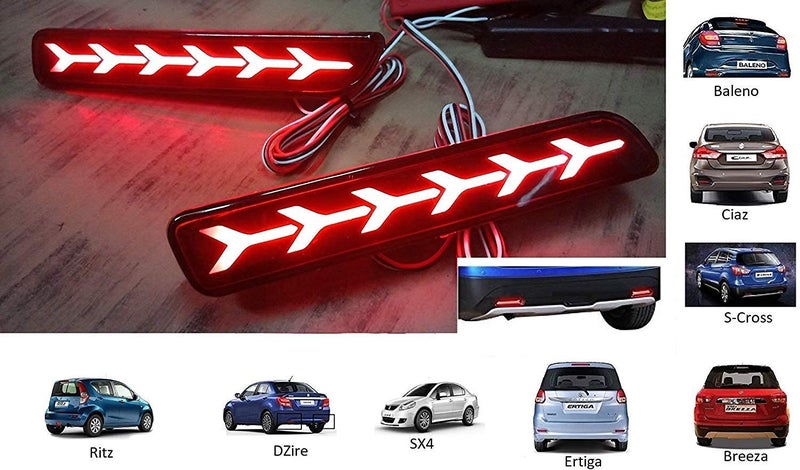 PRIKNIK Car Reflector Led Brake Light for Bumper Rear, Back(Red)- Set of 2 Pcs - Image 4