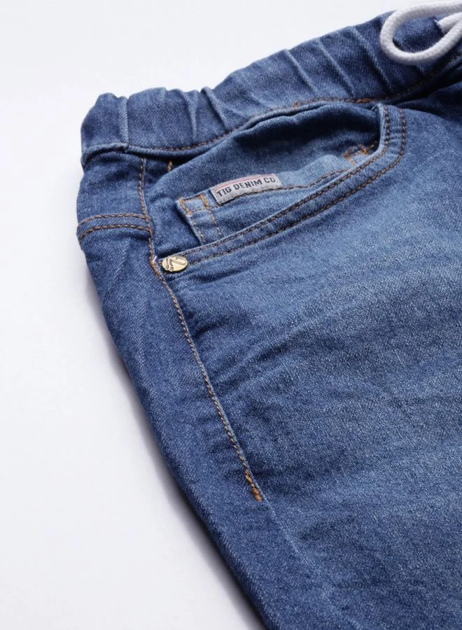 شركة المرآب الهندية Men Slim Fit Solid Mid-Rise Stretchable Denim Joggers