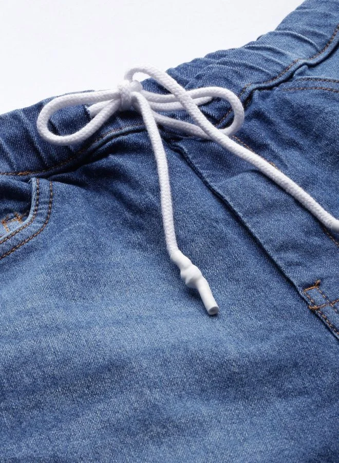 شركة المرآب الهندية Men Slim Fit Solid Mid-Rise Stretchable Denim Joggers