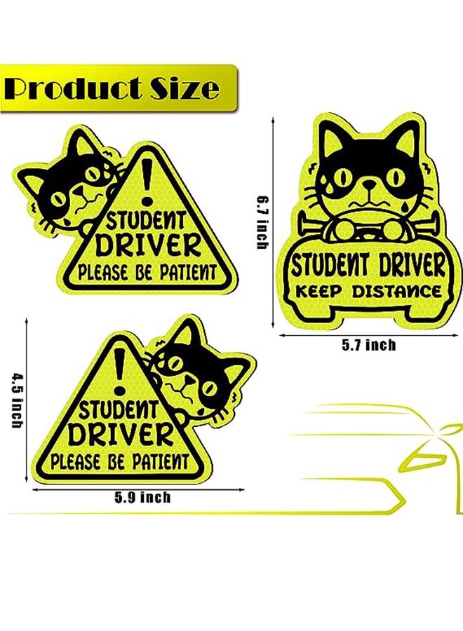 Generic Set of 3 Reflective Student Driver Magnets For Car New Drivers Stickers Please Be Patience Signs Keep Your Distance Sticker Decals Car Magnets Safety Signs Car Bumper Magnets Vehicle Signs  - Image 2