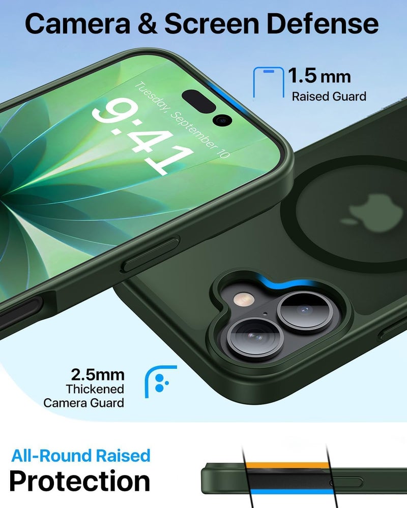 Elzzi Magnetic for iPhone 17 Case, [Full Camera Protection] [Compatible with Magsafe] [Translucent Matte] Shockproof Protective Phone Case for Men & Women - Forest - Image 2