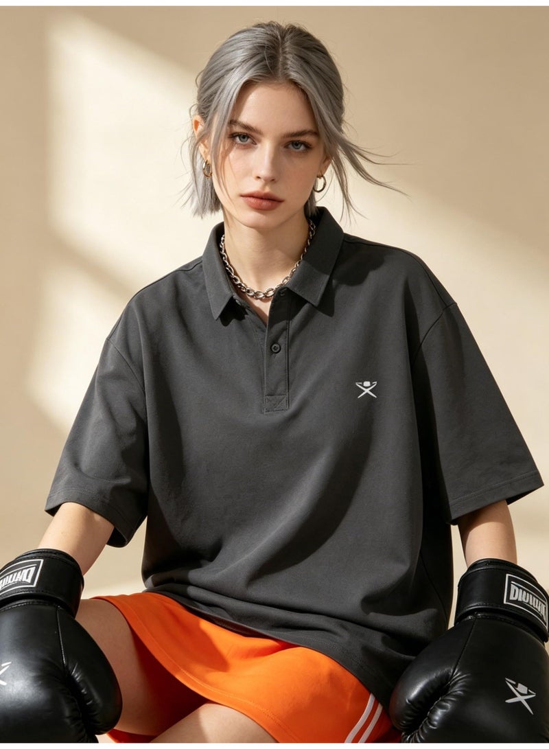 هاكيت لندن Hackett London Unisex solid color with printed LOGO shirt, loose lapel and short sleeve couple sports Polo shirt. - Image 2