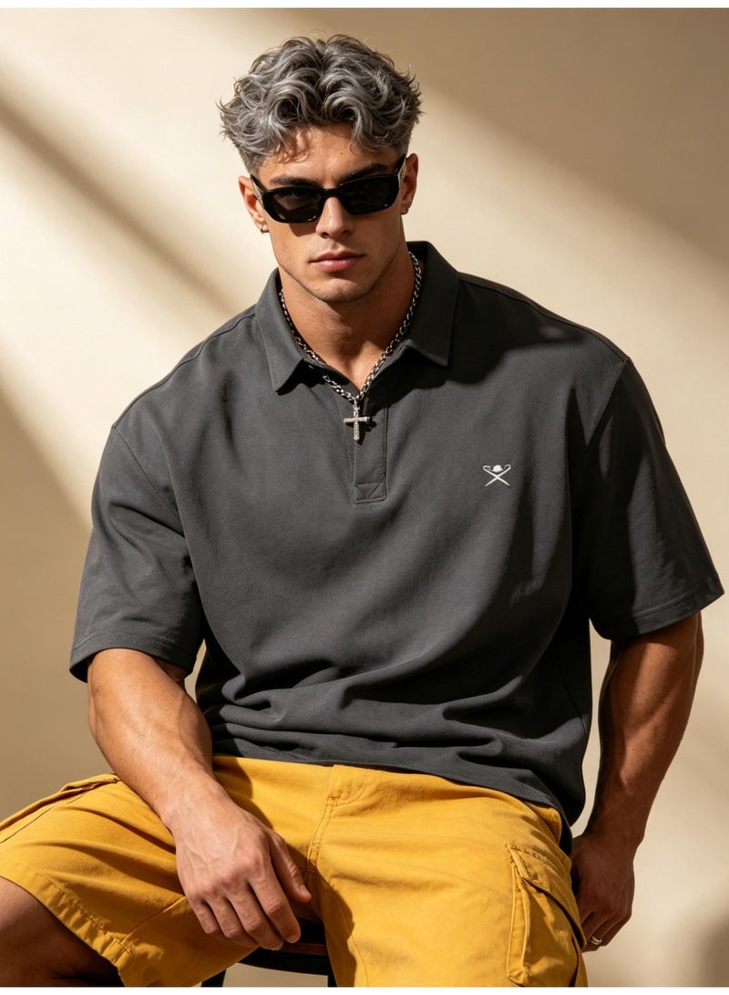 هاكيت لندن Hackett London Unisex solid color with printed LOGO shirt, loose lapel and short sleeve couple sports Polo shirt. - Image 1