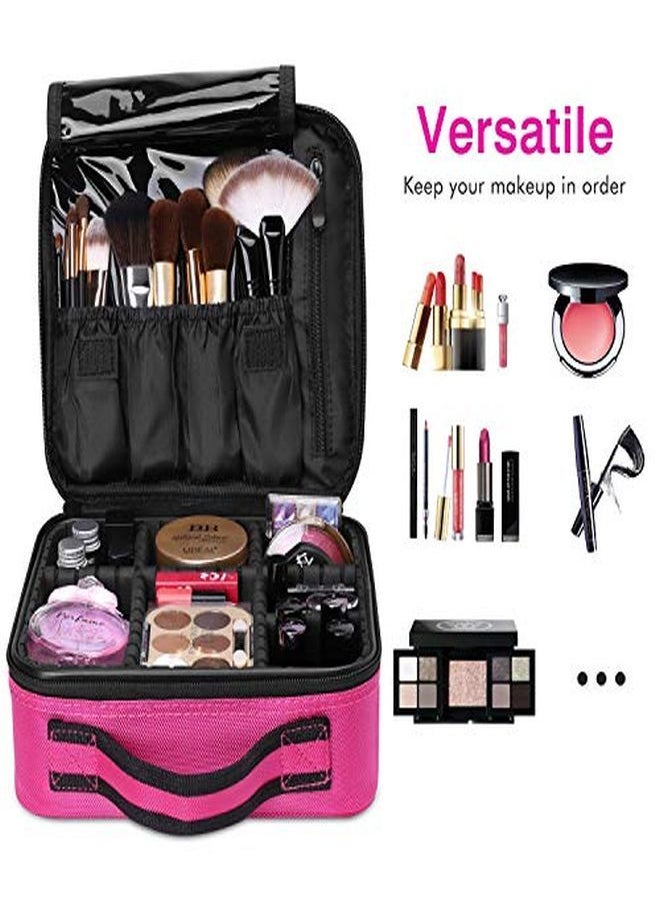 INOVERA (LABEL) - Nylon Professional Cosmetic Makeup Kit Storage Organizer Travel Toiletry Vanity Bag With Adjustable Compartment, 26L X 23B X 9H Cm (Pink) - Image 1