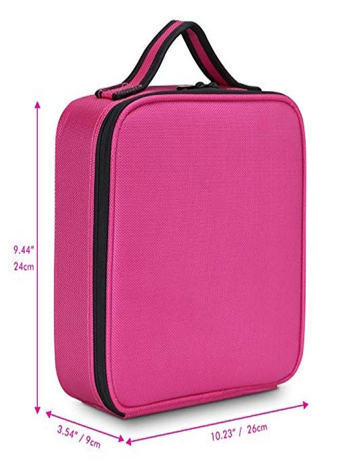 INOVERA (LABEL) - Nylon Professional Cosmetic Makeup Kit Storage Organizer Travel Toiletry Vanity Bag With Adjustable Compartment, 26L X 23B X 9H Cm (Pink) - Image 1