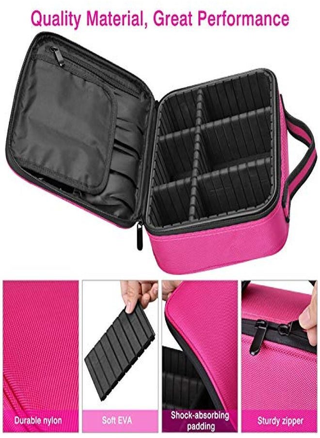 INOVERA (LABEL) - Nylon Professional Cosmetic Makeup Kit Storage Organizer Travel Toiletry Vanity Bag With Adjustable Compartment, 26L X 23B X 9H Cm (Pink) - Image 1