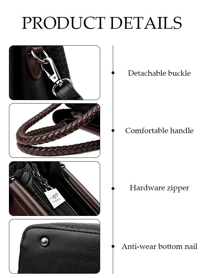 DUNISO Women's Shoulder Bag, Soft Leather Messenger Bag, Simple And Fashionable Handbag, Woven Bucket Bag With Leaf Pendant, Adjustable Shoulder Strap, Suitable For Commuting, Travel, Shopping, Storage And Organization  - Image 3