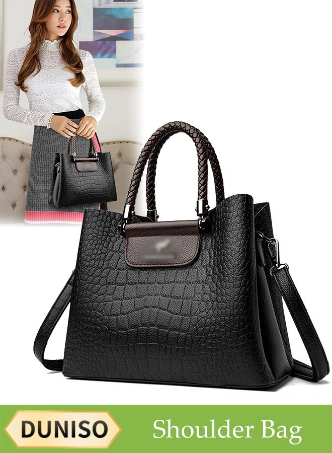 DUNISO Women's Shoulder Bag, Soft Leather Messenger Bag, Simple And Fashionable Handbag, Woven Bucket Bag With Leaf Pendant, Adjustable Shoulder Strap, Suitable For Commuting, Travel, Shopping, Storage And Organization  - Image 1