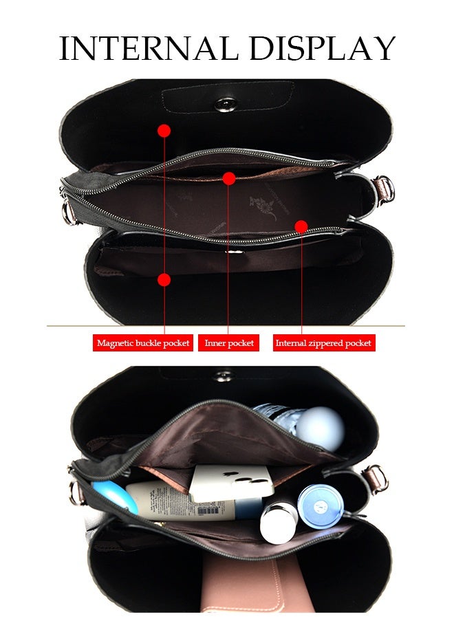 DUNISO Women's Shoulder Bag, Soft Leather Messenger Bag, Simple And Fashionable Handbag, Woven Bucket Bag With Leaf Pendant, Adjustable Shoulder Strap, Suitable For Commuting, Travel, Shopping, Storage And Organization  - Image 4