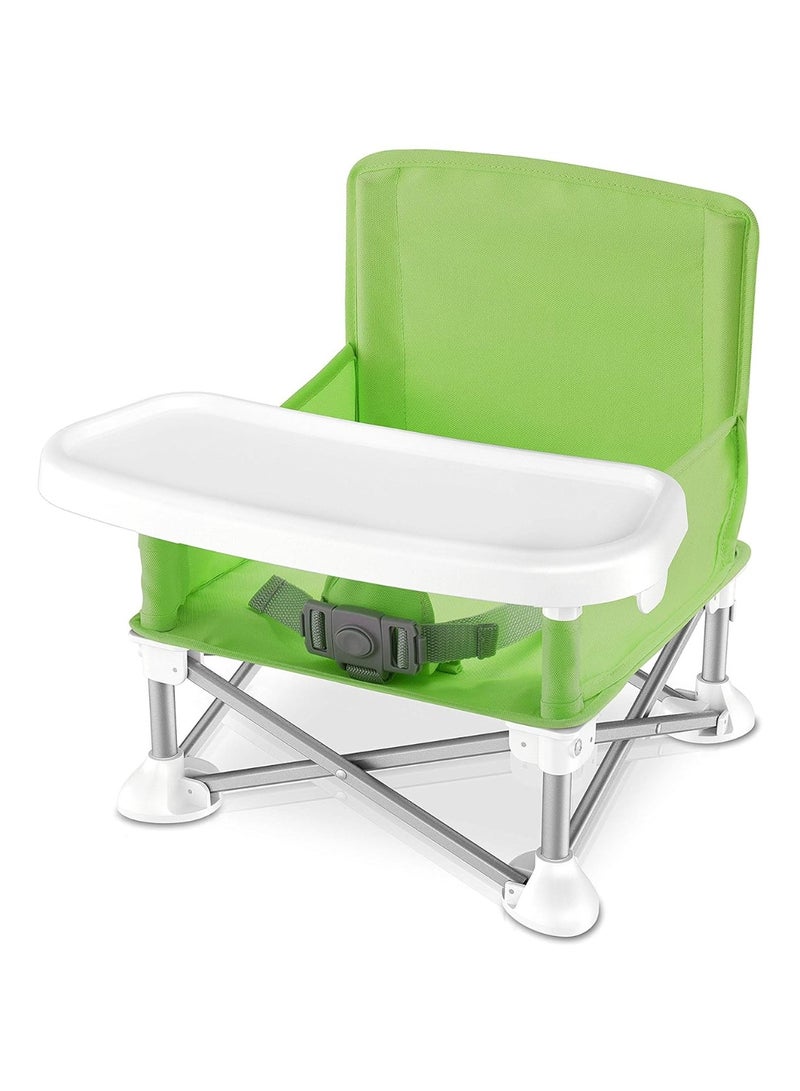 مقعد معزز للسفر للأطفال للطاولة بصينية طعام قابلة للإزالة، كرسي جلوس مدمج قابل للطي لطاولة الطعام للاستخدام في الأماكن المغلقة والمفتوحة والتخييم والشاطئ للصغار الأولاد والبنات من TOYS-EGYPT (اخضر) - Image 1