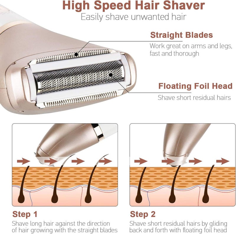 Electric Razor for Women - Painless 2-in-1 Women Shaver Hair Remover for Face, Legs and Underarm, Portable Waterproof Bikini Trimmer Wet and Dry Cordless Lady Hair Removal - Micro USB Recharge - Image 4