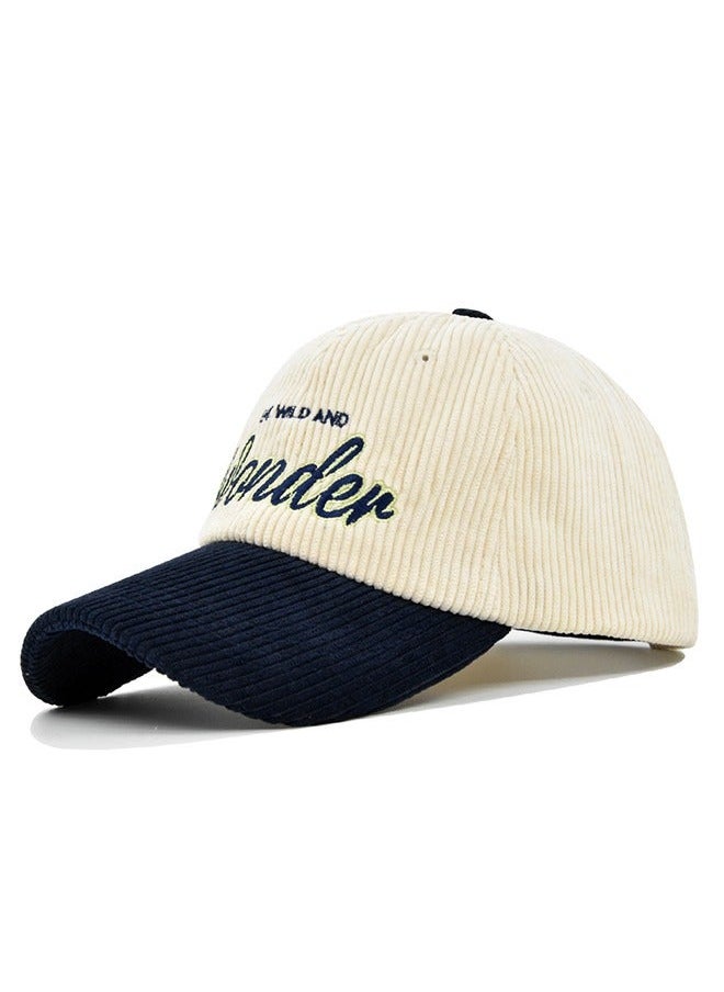 NIBEMINENT New Style Women Men Autumn Winter Warm Baseball Cap Letter Embroidered Splicing Peaked cap Korean Version Versatile Casual Adjustable Hat Navy+Beige  - Image 3