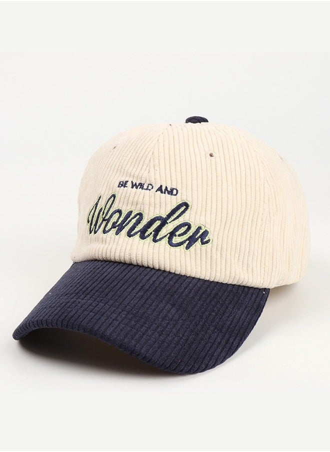 NIBEMINENT New Style Women Men Autumn Winter Warm Baseball Cap Letter Embroidered Splicing Peaked cap Korean Version Versatile Casual Adjustable Hat Navy+Beige  - Image 1