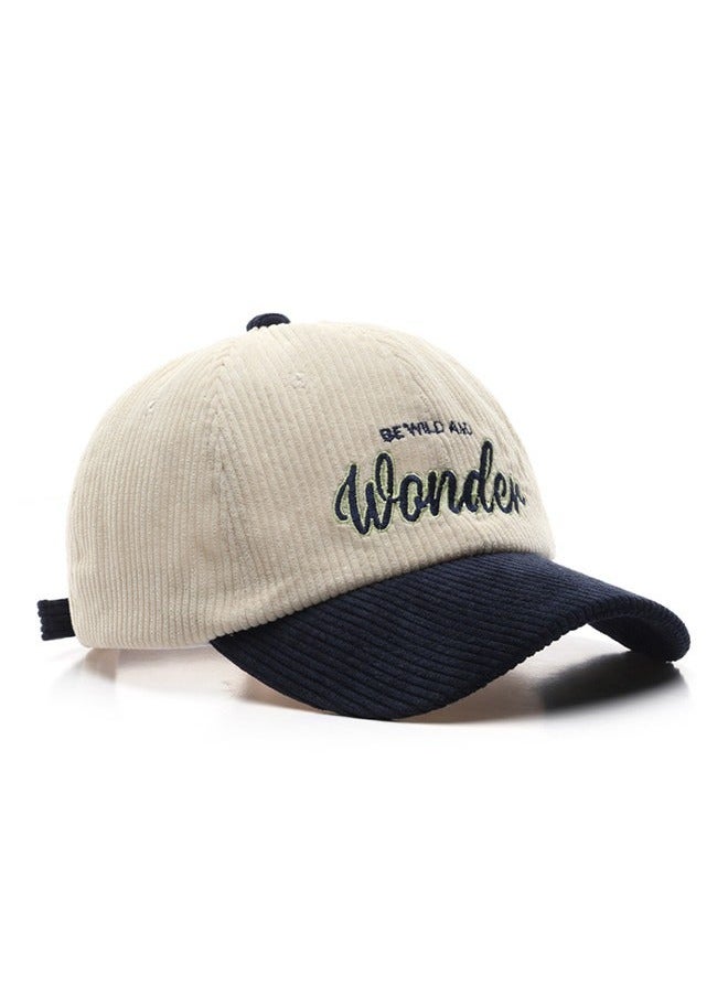 NIBEMINENT New Style Women Men Autumn Winter Warm Baseball Cap Letter Embroidered Splicing Peaked cap Korean Version Versatile Casual Adjustable Hat Navy+Beige  - Image 2
