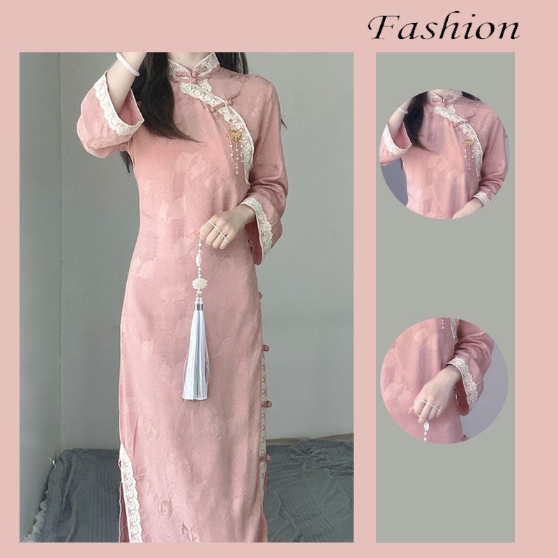2024 Autumn Retro Cheongsam Republic Of China Style Miss Low Slit Female Young Style Small New Chinese Style Cheongsam Skirt - Image 2