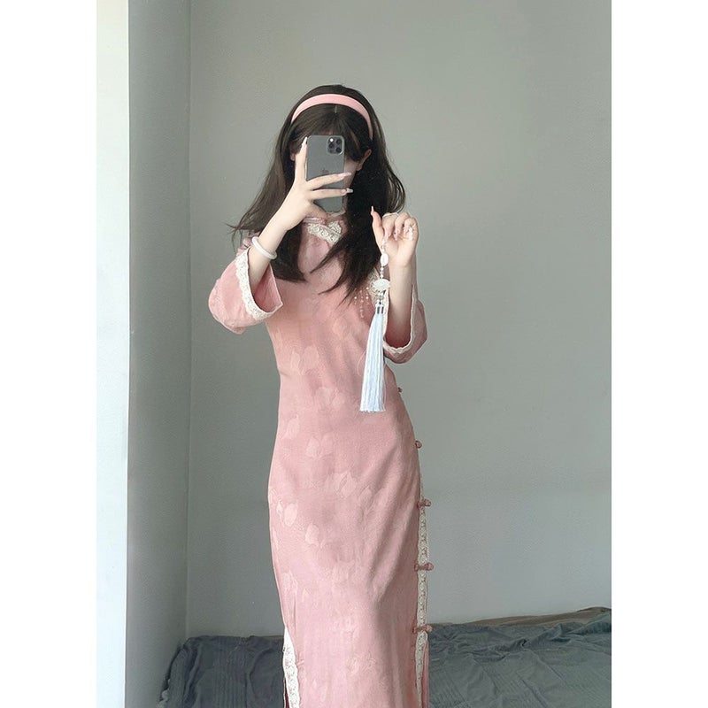 2024 Autumn Retro Cheongsam Republic Of China Style Miss Low Slit Female Young Style Small New Chinese Style Cheongsam Skirt - Image 4