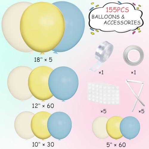 MEBAY Blue Yellow White Balloon Garland Arch Kit 155Pcs Latex Balloons Different Size 18 12 10 5 inch for Birthday Baby Shower Wedding Anniversary Party - Image 5