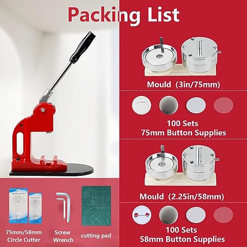 Happizza Button Maker Machine Multiple Sizes - Button Pin Maker 2.25 in+3 in, Interchangeable Button-models Badge Button Press Machine with 200 Sets Button Maker Supplies & Circle Cutter & Cutting Mat - Image 3