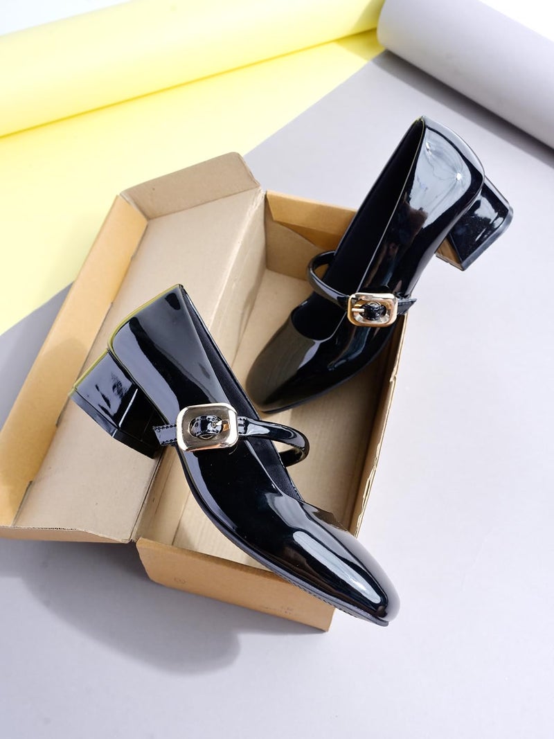 Shoetopia  Pumps for Women – Low Block Heel Dress Shoes with  Buckle Strap Classy Comfortable Low Heel - Image 4