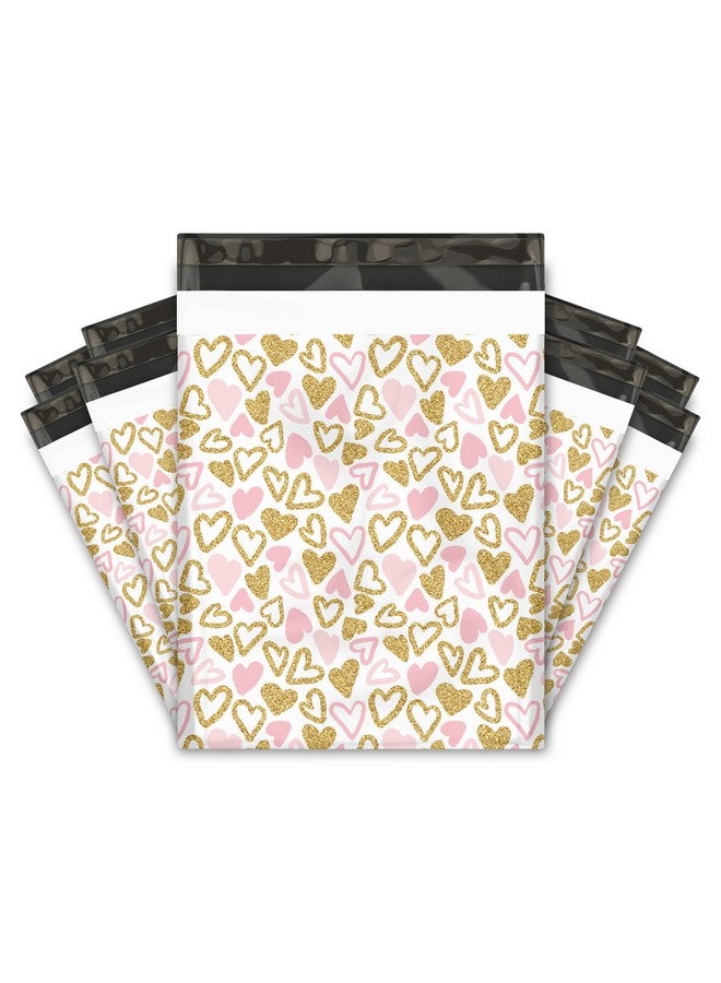 Pro Supply Global 12X15 (50) Pink And Gold Hearts Designer Poly Mailers Shipping Envelopes Premium Printed Bags For Valentines Day - Image 1