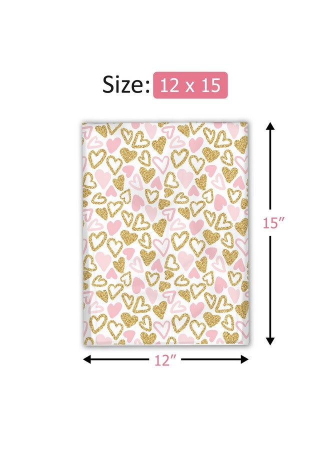 Pro Supply Global 12X15 (50) Pink And Gold Hearts Designer Poly Mailers Shipping Envelopes Premium Printed Bags For Valentines Day - Image 2