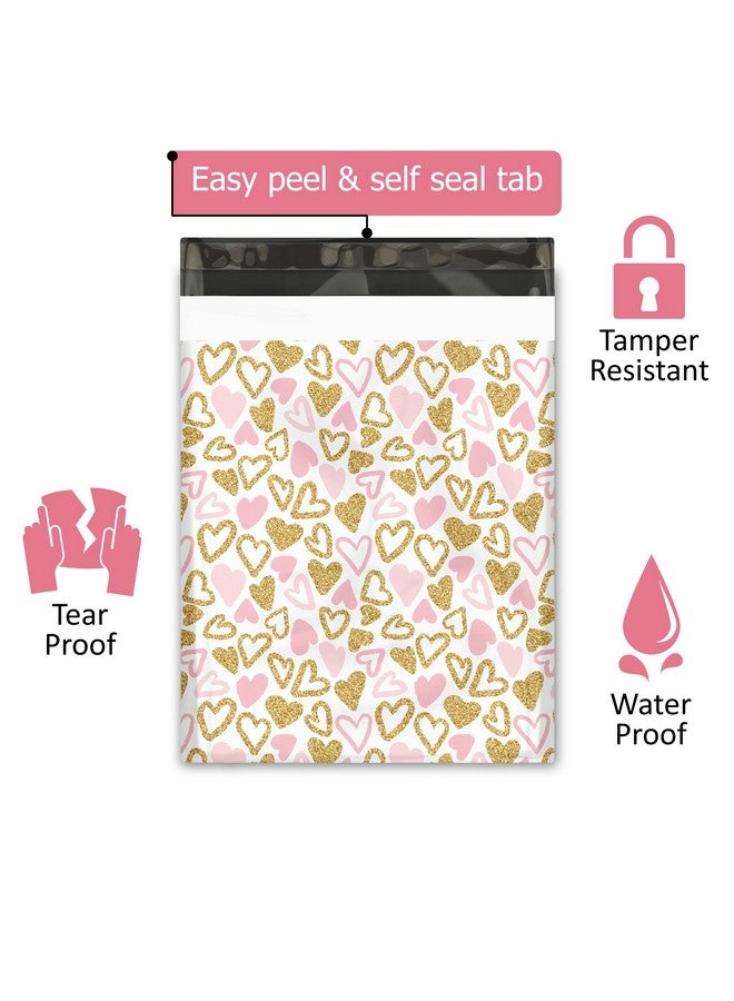 Pro Supply Global 12X15 (50) Pink And Gold Hearts Designer Poly Mailers Shipping Envelopes Premium Printed Bags For Valentines Day - Image 3