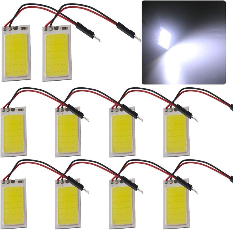 Grandview White COB 18SMD LED Panel Dome Light Auto Car Interior Reading Plate Light Roof Ceiling Interior Wired Lamp + T10 Adapter + BA9S Adapter + Festoon Adapter DC12V (40mmX20mm-10PCS) - Image 1