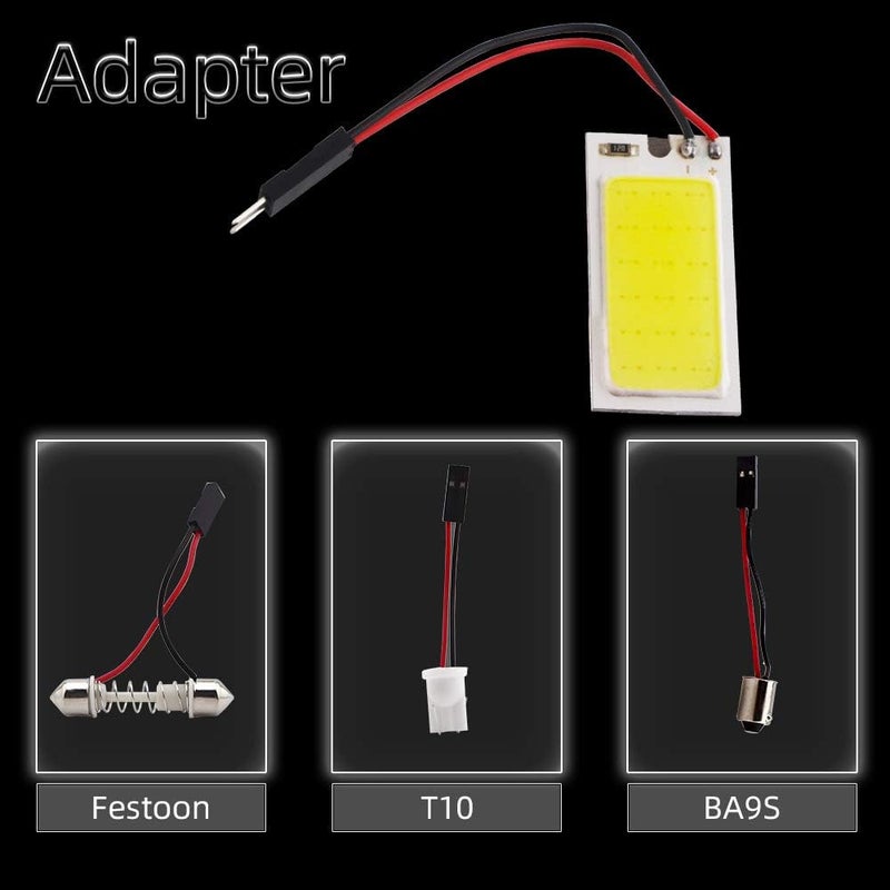 Grandview White COB 18SMD LED Panel Dome Light Auto Car Interior Reading Plate Light Roof Ceiling Interior Wired Lamp + T10 Adapter + BA9S Adapter + Festoon Adapter DC12V (40mmX20mm-10PCS) - Image 2