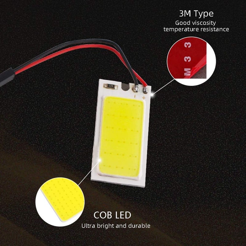 Grandview White COB 18SMD LED Panel Dome Light Auto Car Interior Reading Plate Light Roof Ceiling Interior Wired Lamp + T10 Adapter + BA9S Adapter + Festoon Adapter DC12V (40mmX20mm-10PCS) - Image 5