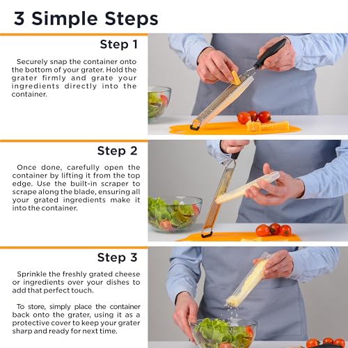 Deiss LUX Fine Grater & Lemon Zester, Parmesan Cheese Grater Handheld - Spices, Citrus Fruits, Hard Cheeses, Garlic, Chocolate, Nuts, Ginger, Vegetable Shredder - Image 4