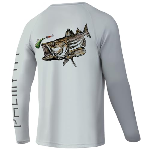Palmyth Fishing Shirts for Men Long Sleeve UPF 50+ T Shirt Sun Protection Tee (Gray/Striped Bass, L - Image 1