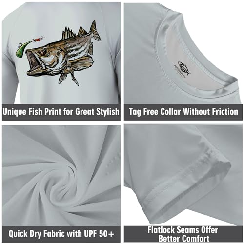 Palmyth Fishing Shirts for Men Long Sleeve UPF 50+ T Shirt Sun Protection Tee (Gray/Striped Bass, L - Image 5