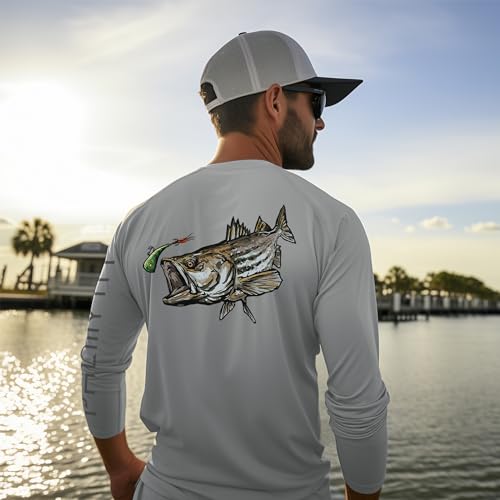 Palmyth Fishing Shirts for Men Long Sleeve UPF 50+ T Shirt Sun Protection Tee (Gray/Striped Bass, L - Image 4