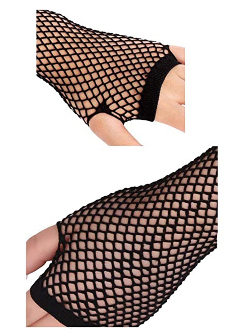SYOSI 80s Fishnet Gloves for Women and Girls in Theme Party Costume Accessories Black Punk Goth Lady Disco Dance Fingerless Mesh Fancy Dress Accessory 1 Pair  - Image 5