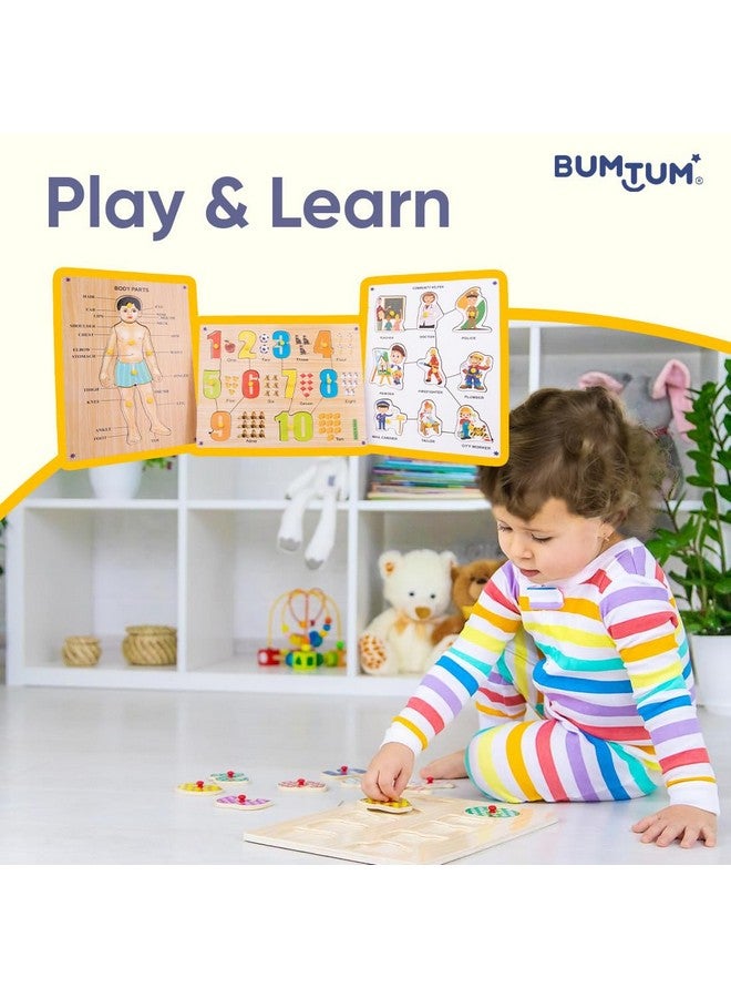 بومتوم ألعاب ألغاز خشبية من "بومتوم" لأجزاء الجسم، أرقام (١-١٠) ومساعد مجتمعي مع مقبض | ألعاب تعليمية للأطفال من سن ٣ سنوات فما فوق (مجموعة من ٣ قطع، متعددة الألوان) - Image 5