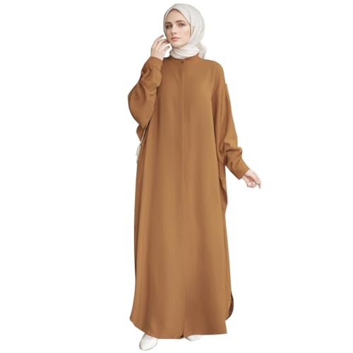 ODIZLI Long Sleeve Muslim Abaya Dress with Kaftan Sleeves for Women Light Brown Eid Ramadanogether with One Size Fits Most - Image 1