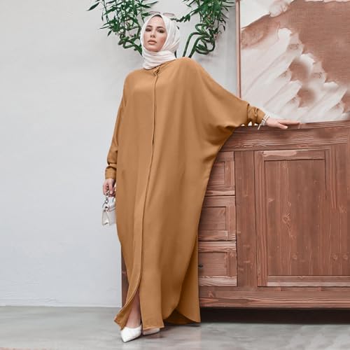 ODIZLI Long Sleeve Muslim Abaya Dress with Kaftan Sleeves for Women Light Brown Eid Ramadanogether with One Size Fits Most - Image 3