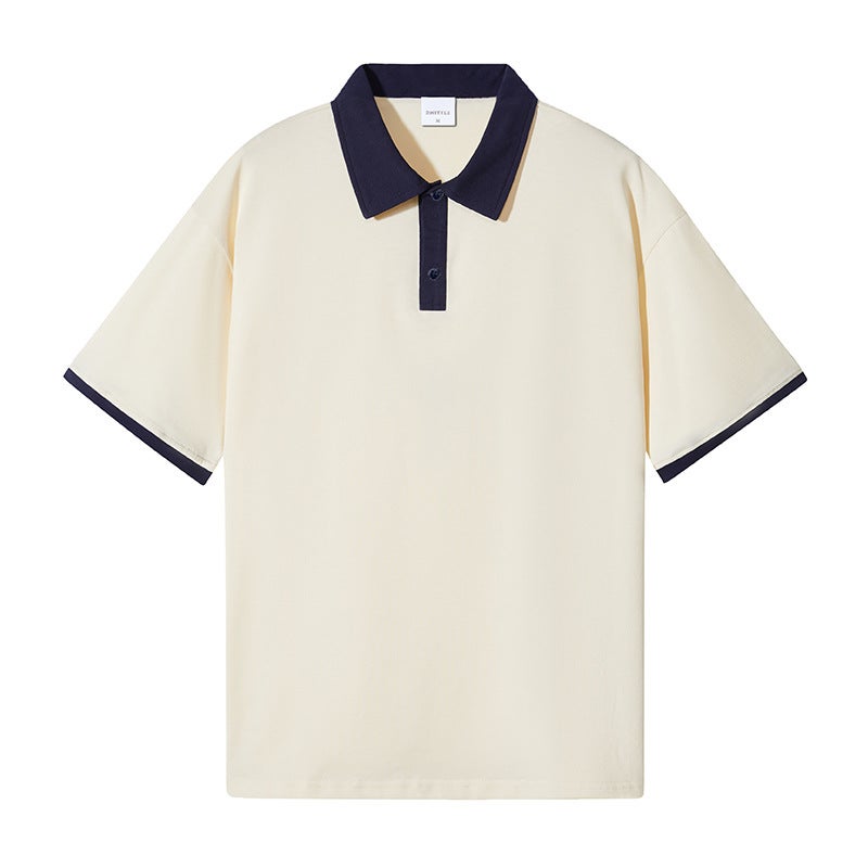 Oversized Contrast Collar Short Sleeve Polo Shirt Cotton Casual Top Custom Logo Print - Image 2