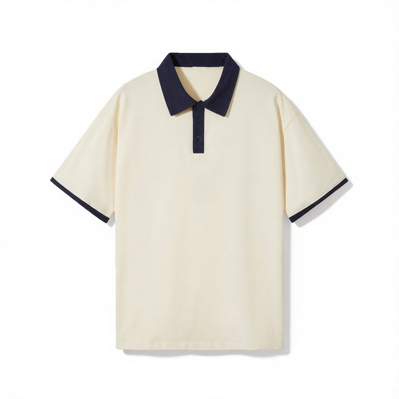 Oversized Contrast Collar Short Sleeve Polo Shirt Cotton Casual Top Custom Logo Print - Image 1