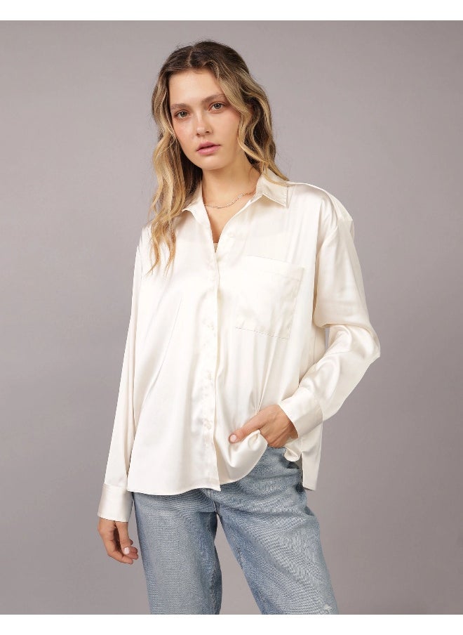 American Eagle AE Satin Button-Up Shirt  - Image 1