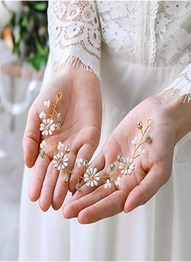 Unicra تاج زهور العروس لحفل الزفاف من الذهب مع أقحوان ومجوهرات كريستالية لمستلزمات الشعر للنساء والفتيات  - Image 1