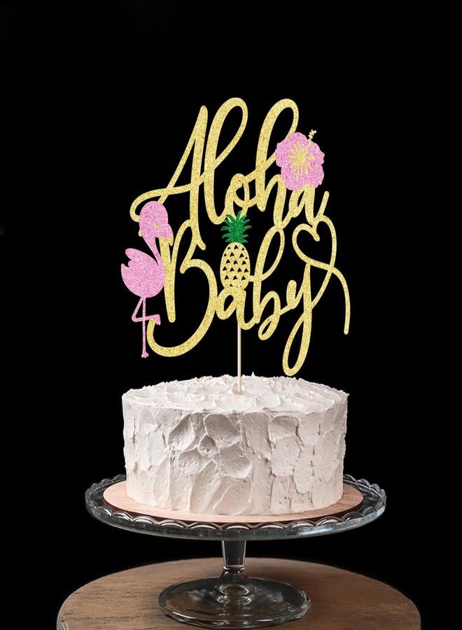 Kaoenla Aloha Baby Baby Shower Cake Topper - Hawaiian Flamingo Theme Cake Topper for、 Boy and Girl Baby Shower Party Selected Decorative Supplies - Image 4