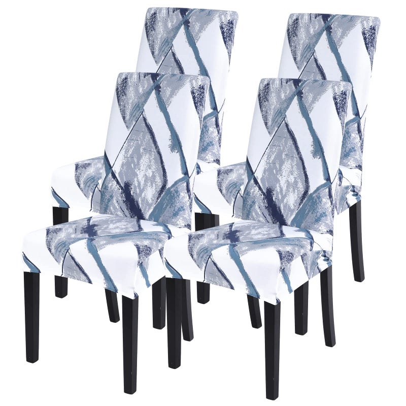 SearchI Printed Dining Room Chair Covers Set of 4 Stretch Kitchen Chair Covers Washable Parsons Chair Slipcover Removable Dining Chair Protectors for HotelCeremonyBlueWhite - Image 2