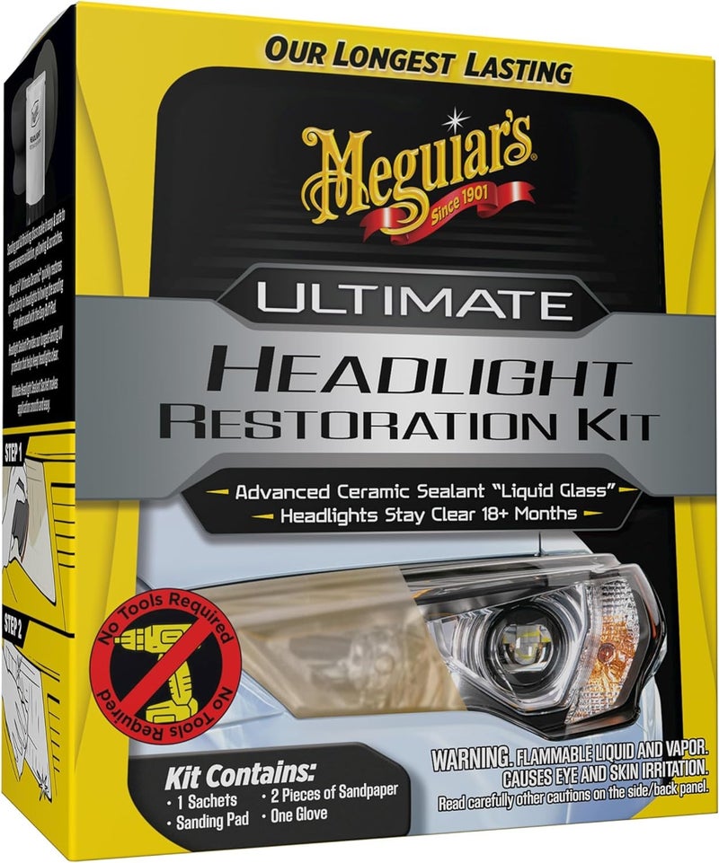 Meguiars Ultimate Headlight Restoration Kit  The Perfect Headlight Repair Kit to Remove Yellowing and Cloudiness from Headlights  Easy to Use and Seals Headlights with 18 Plus Months of Protection
