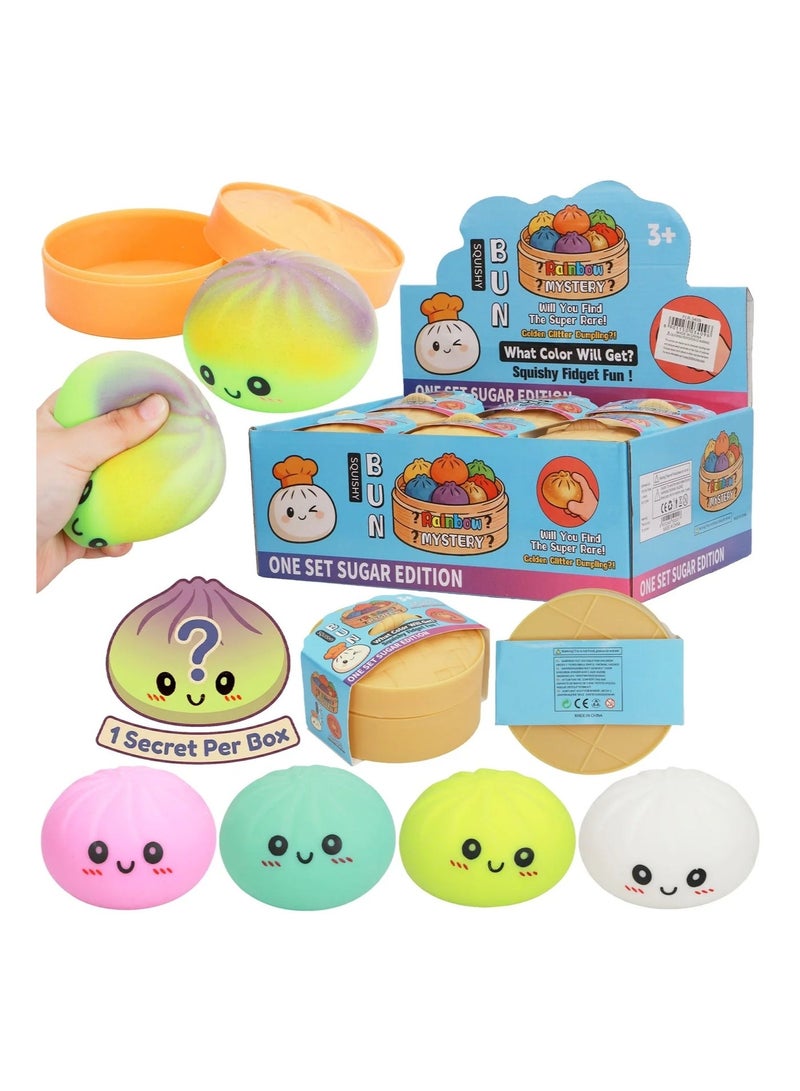 squishy Giant Dumpling Squishy Fidget Sensory Stress Ball Toy with Food Steamer Container, Surprise Pack of 1 - Image 1