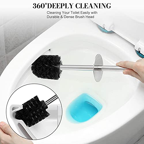Wsedor Toilet Brush and Holder, 2 Pack Toilet Brush with 304 Stainless Steel Long Handle, Toilet Bowl Brush for Bathroom Toilet-Ergonomic, Elegant,Durable (Blue) - Image 2